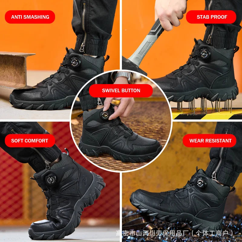 Topfight Mid Cut Green Color Safety Boots Rotating Button Steel Toe Anti-puncture Work Shoes Security Protective Boots Size 48