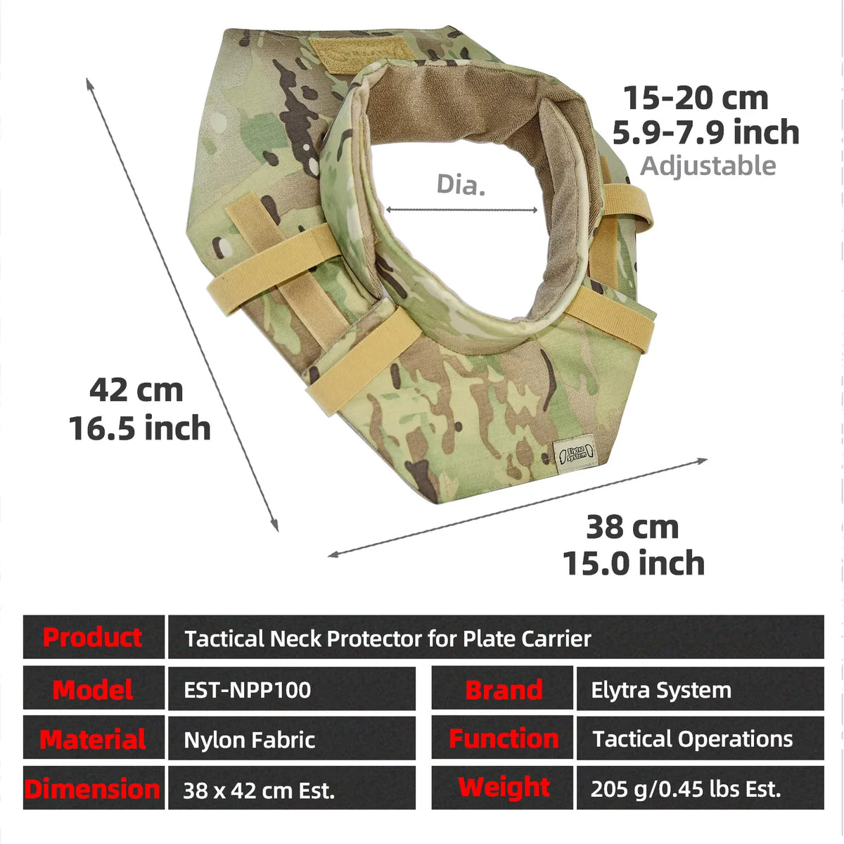 Tactical Neck Guard for Plate Carrier Adjustable Collar Neck Armor Protection Airsoft Hunting Vest Training Accessory