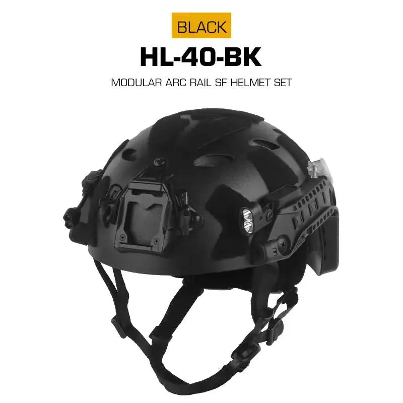 Tactical Modular ARC Fast Helmet Set With Rail Battery Box IR/RED Light LED Flashlight Signal Light Hunting Airsoft Train Gear
