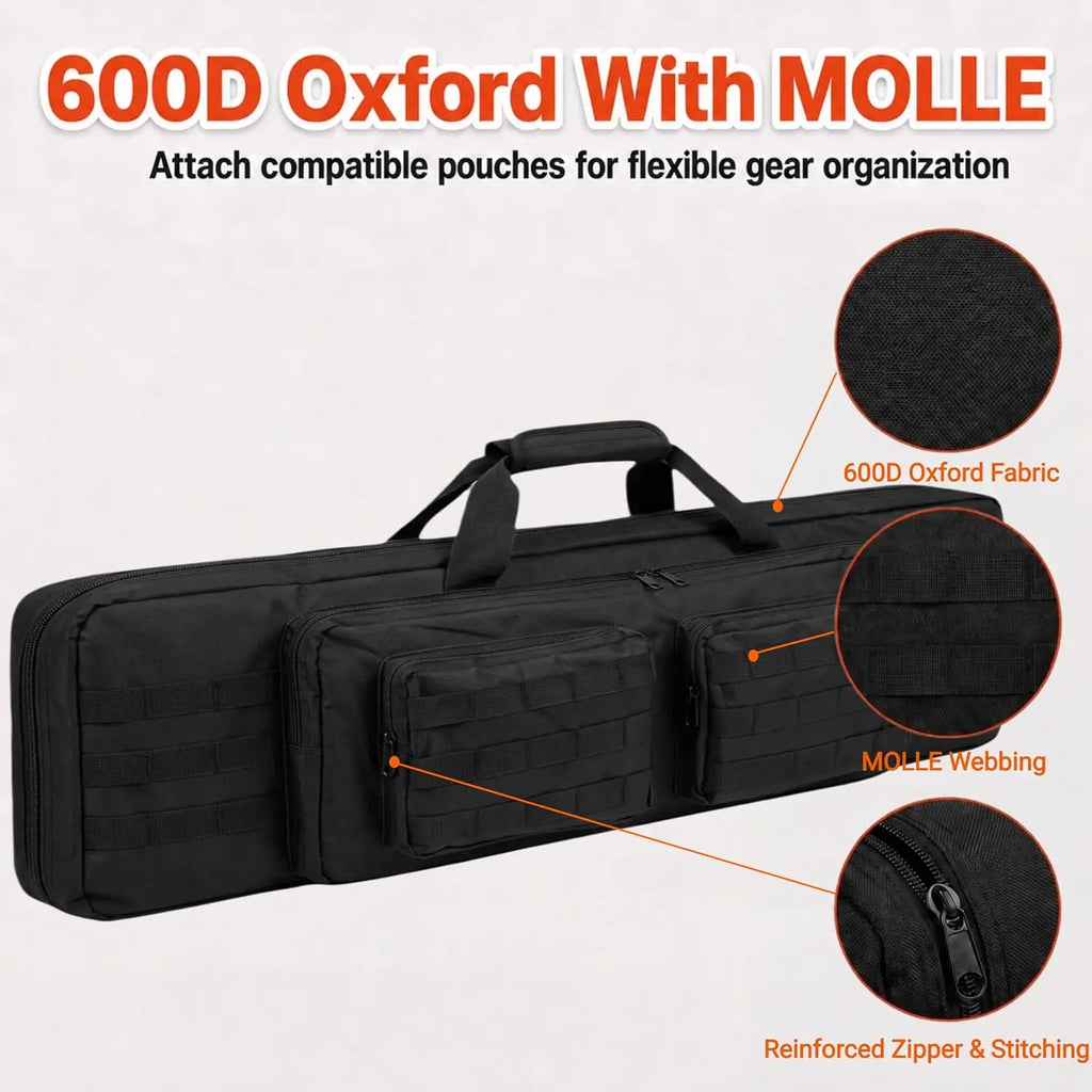 90cm/35.4in, 118cm/46.2in Tactical Double Rifle Bag | Scoped Shotgun Case, Heavy Duty Oxford, Fits AR15 Airsoft & More