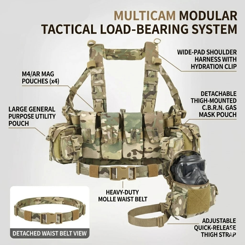 Recce Lightweight Tactical Chest Rig Multicam Modular Recon Vest Airsoft Paintball Hunting Military Load Bearing Gear