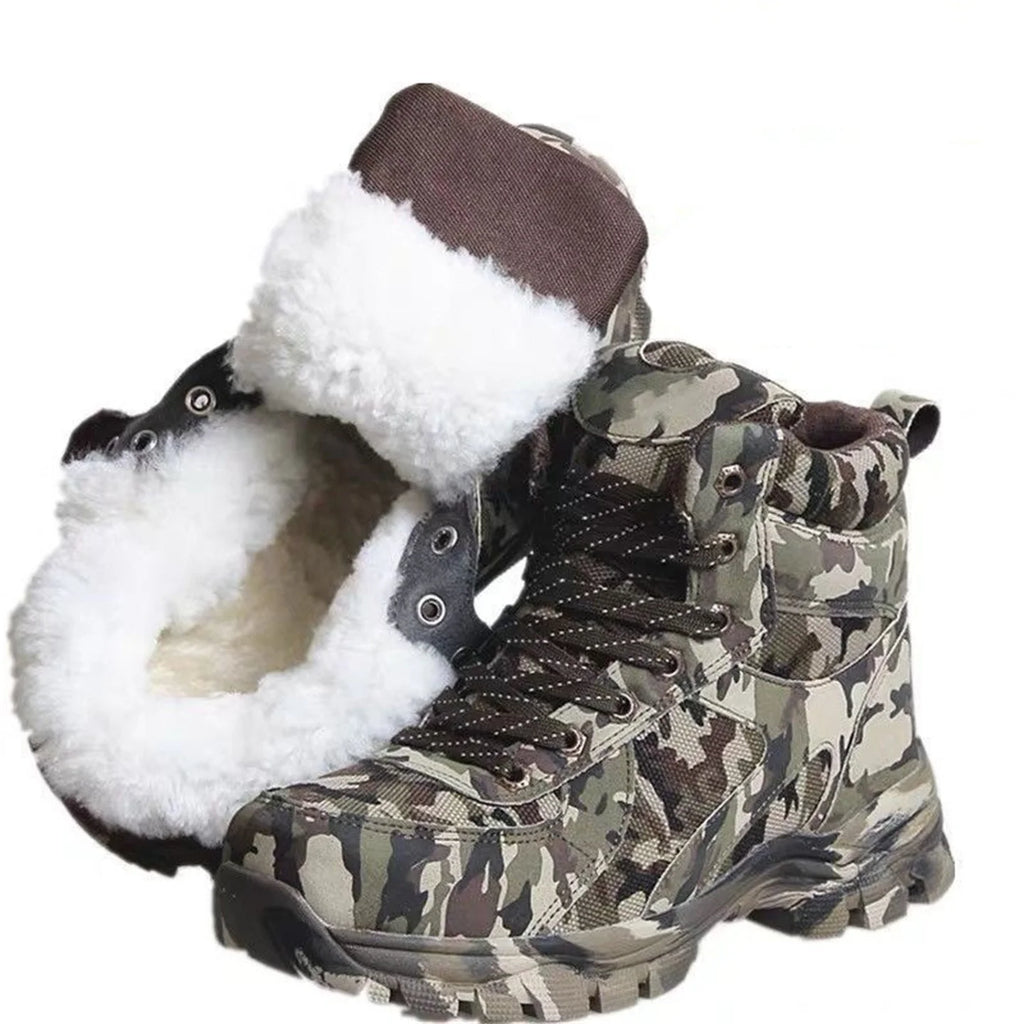 Winter Thick Wool Lining Snow Shoes Men's Camouflage Hunting Boots Outdoor Non-Slip High-Top Mountaineering Boots