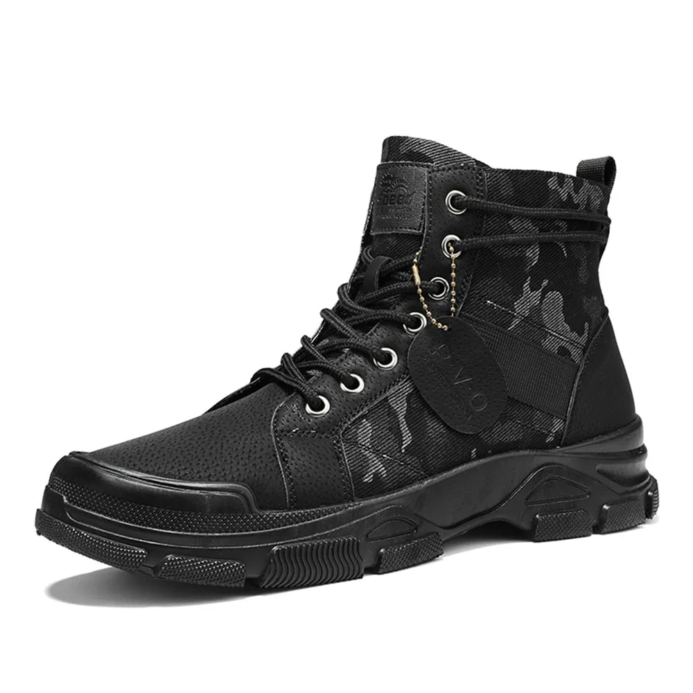 Men's canvas boots autumn winter new plus velvet high-top warm casual boots outdoor boots camouflage tooling boots desert boots