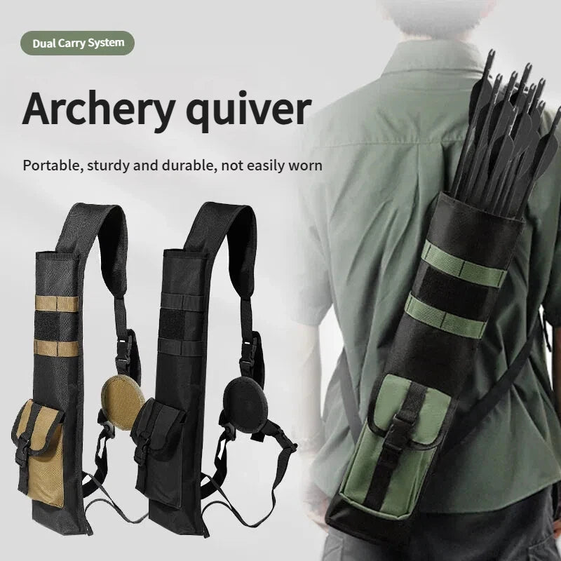 Upgraded Oxford Archery Arrow Bag, Portable Multifunctional Tactical Arrow with Adjustable Strap & Multi-Pockets