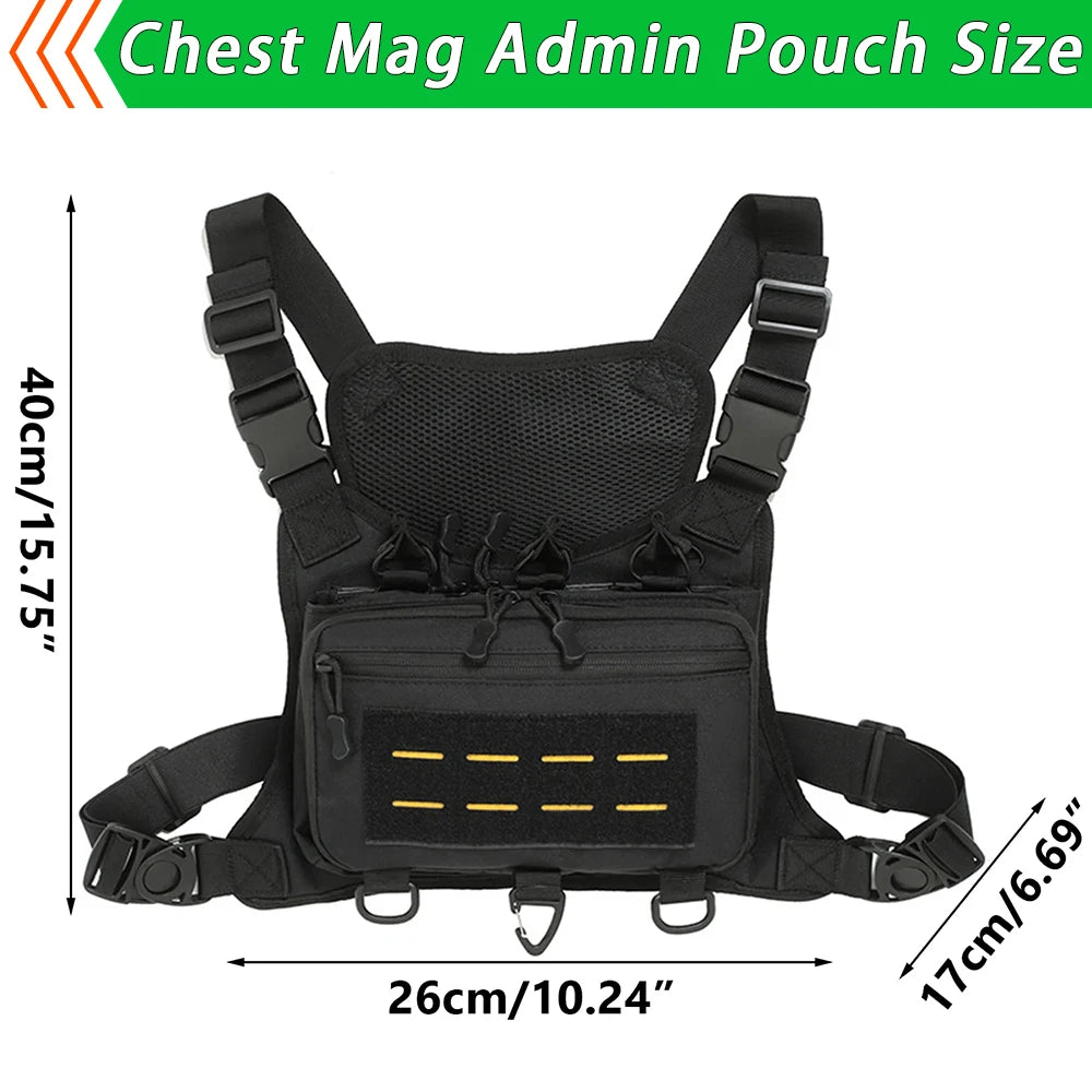 Tactical Chest Admin Bag with Triple Mag Pouch Running Chest Bag Utility Chest Pack Rig Pouch Medical EDC Gadgets Organizer Bag