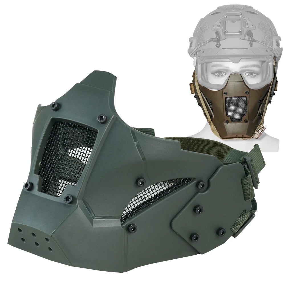 BOOIU Tactical Helmet Mask Half-Face Iron Mesh Windproof Mask Air Gun Headdress Outdoor Sports Cycling Mask Hunting Accessories