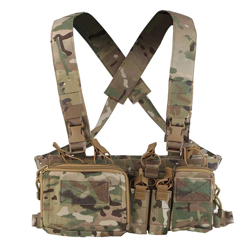 D3CRH Modular Chest Rig Multi Function Utility Panel MOLLE Hook Loop 5.56 9mm Mag Pouch Holder for Wargame Hunting Gear
