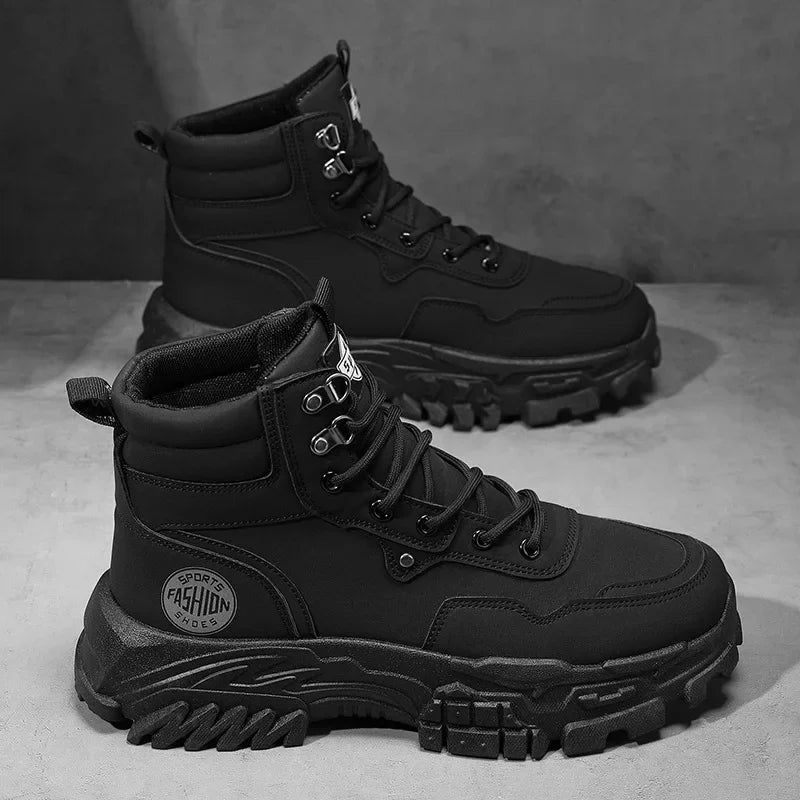 Men Boots Cotton Boot Autumn PU Splicing British High Top Retro Thick Sole Lace Up Comfort Anti Slip Sport Mountaineering Boot