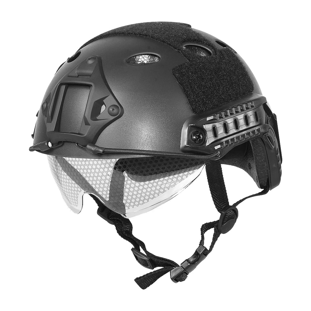 BOOIU Tactical FAST Helmet With Protective Gear Goggle MH PJ ABS Up and Down Flip Goggle Helmet Airsoft Shooting Hunting Helmet