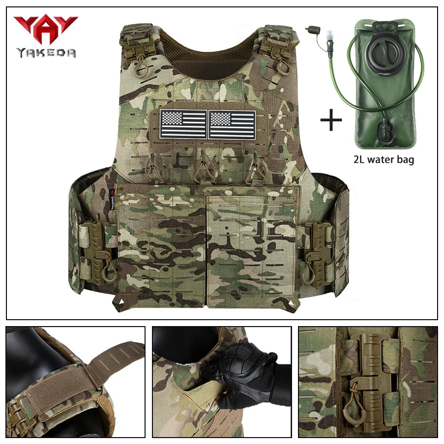 YAKEDA Outdoor Hunting Vest with Adjustable Quick Release Vest and 2L Water Bag for Continuous Hydration Outdoors