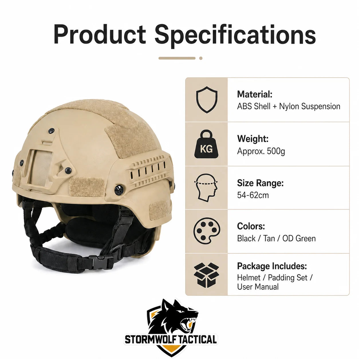 ABS MICH Style Outdoor Sports Helmet Lightweight Headgear with Side Rail Adjustable Fit for Outdoor Training