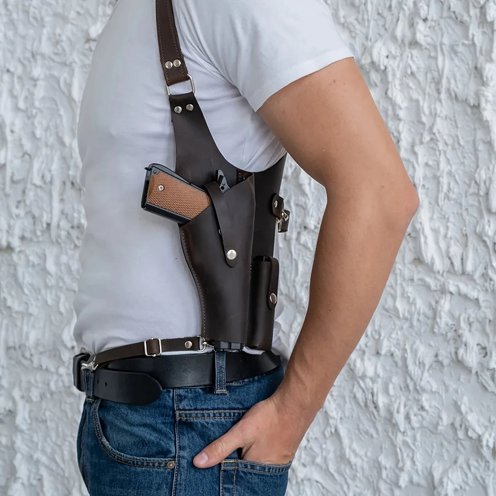 Retro Underarm Gun Holster, Punk Western Adjustable PU Leather  Shoulder Bag for Cosplay, Halloween & Outdoor