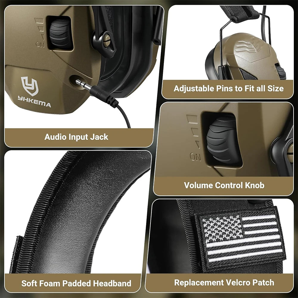YHKEMA Electronic Shooting Headset Head-mounted Tactical Shooting Active Noise Reduction Headphones NRR 23dB