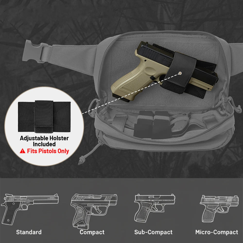 Concealed Carry Gun Fanny Pack Tactical Pistol Holster Bag Quick Release Handgun Pouch Molle EDC Shoulder Bag Sling Backpack