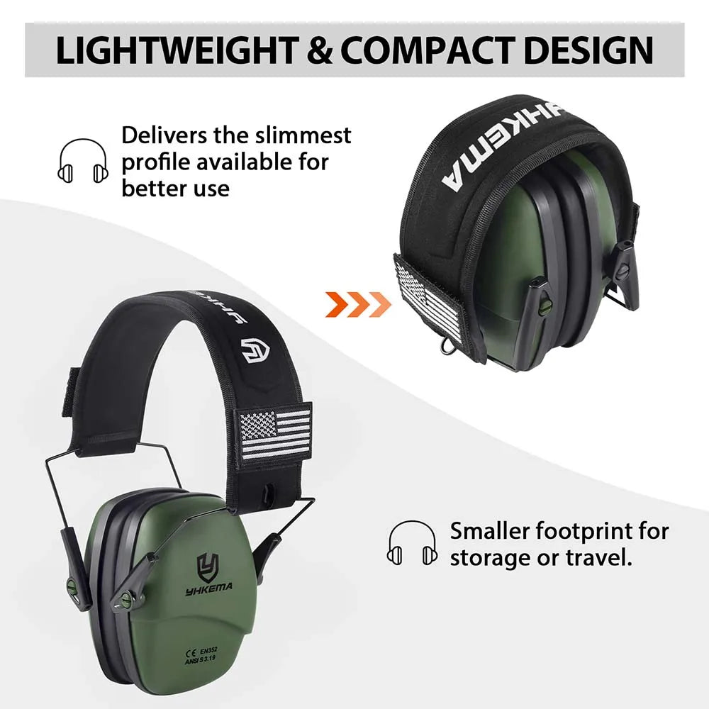 Tactical Ear Protection Safety Earmuffs for Shooting NRR 25dB Noise Reduction Slim Passive Headset with Low-Profile Earcups