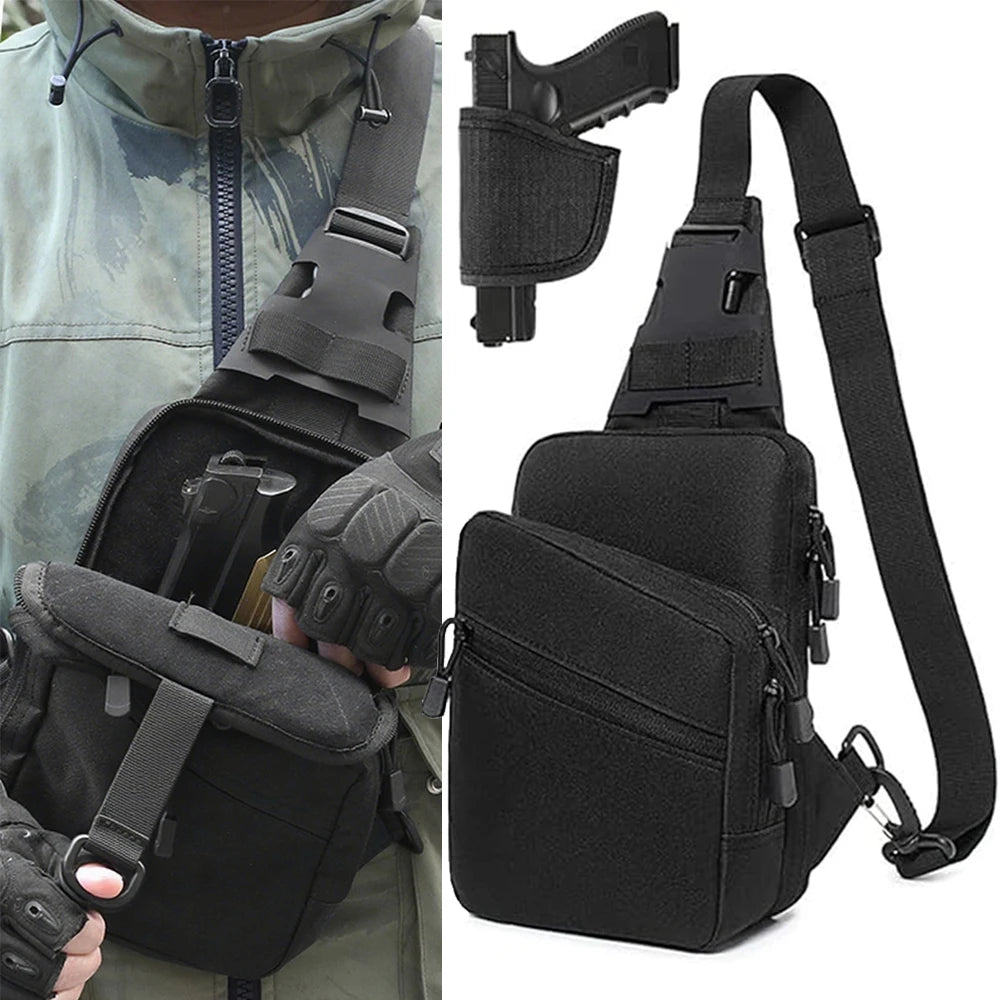 Tactical Pistol Bag Concealed Carry Crossbody Shoulder Holster Bag Quick Opening Gun Bag Sling EDC Pouch Chest Pack for Outdoor