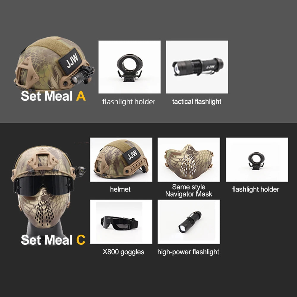 FAST MH All-Season Original Camo Tactical Helmet - ABS, Basic/Goggle Versions | Airsoft CS Field Gear, Civilian Protection
