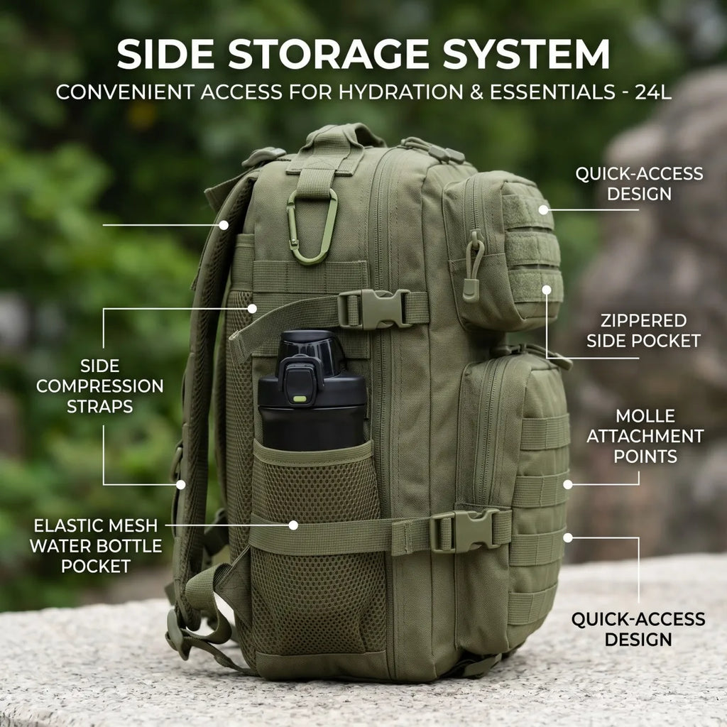 24L Molle Tactical Backpack for Men Women Wear Resistant Shoulder Daypack Gear Storage Bag for School Short Distance Travel Hiking Camping Fishing Cycling Daily Commute Sports
