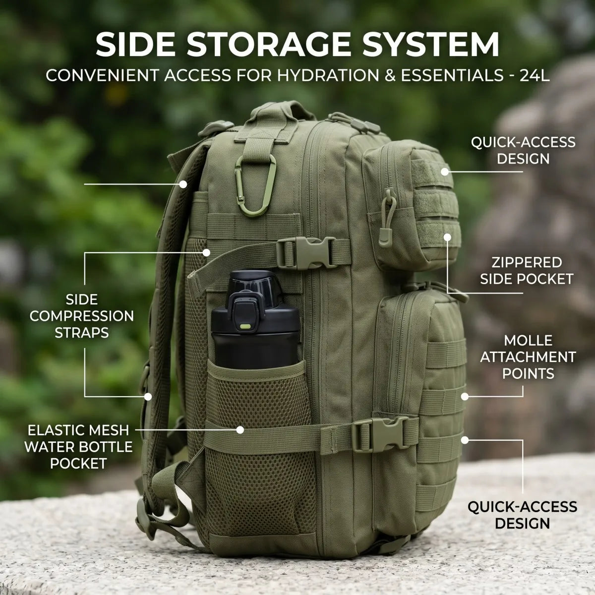 24L Molle Tactical Backpack for Men Women Wear Resistant Shoulder Daypack Gear Storage Bag for School Short Distance Travel Hiking Camping Fishing Cycling Daily Commute Sports