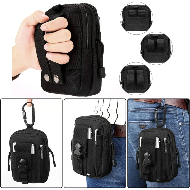 Tactical EDC Pouch Molle Waist Bag With Carabiner Heavy Duty Utility Belt Phone Holster Fits Large Smartphones & Tools
