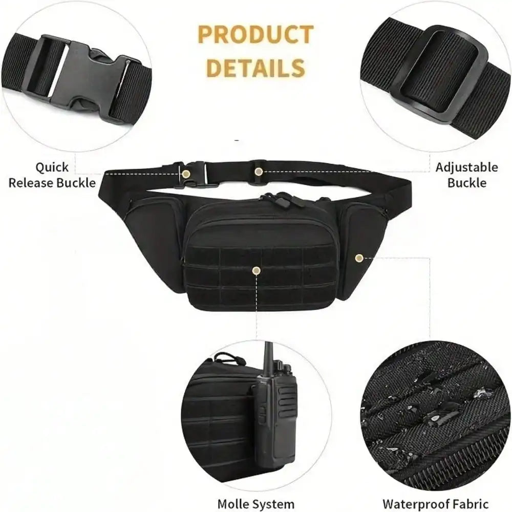 Tactics Outdoor Sports Waist Bag with Badge and Buckle, Hiking Bike Fishing Shoulder Bag Lightweight High Capacity Waist Bag