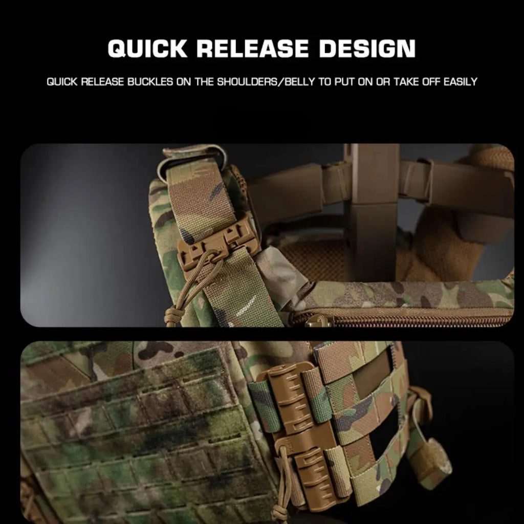Poseidon Defense Top Grade DP Plate Carrier 3.0 Quick-Release Molle Vest Adjustable Sizing (S/M/L/XL) With 2Pcs Side Pocket