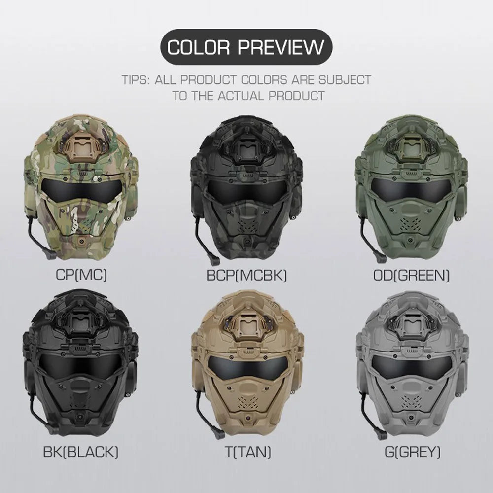 W-Ronin II Tactical Assault Helmet Motorcycle Full Face Protective Helmet with Communication Headset,Anti-fog Fan,Flip Mask