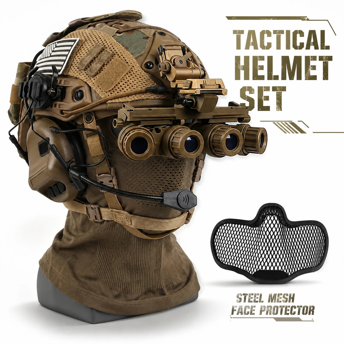 Airsoft Tactical Helmet Set FAST Military Helmet NVG(Model) Mount Headset Steel Mesh Mask Combat Cosplay Gear