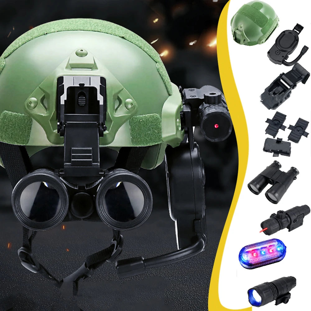Airsoft Children's Tactical Helmet Set with flash Lamp Intercom Telescope for CS Cosplay Paintball Shooting Birthday Gifts