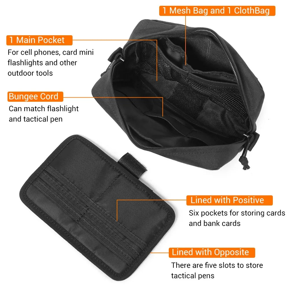 Tactical Molle Admin Pouch Outrdoor EDC Tool Pack Waist Bag Utility Accessory Bag Multi-Purpose Durable Belt Pouch for Hunting