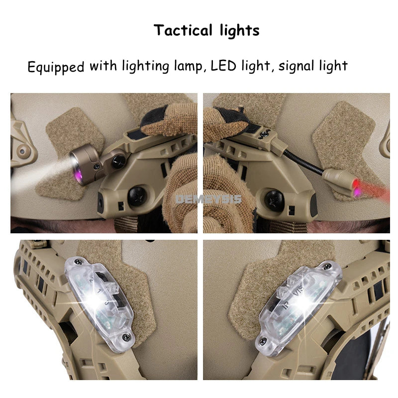 Tactical Super High Cut Helmets ARC Rail Kit Modular Integrated with LED Red/White/Ir Head Signal Lights Battery Box Rails Set