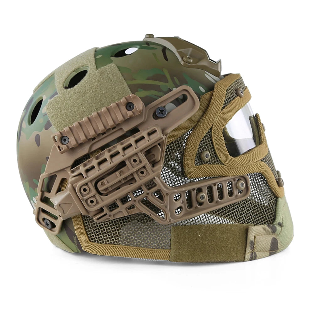 Tactical Helmet Steel Mesh Mask Integrated Paintball Wargame Full Protection Airsoft Helmet Outdoor Hunting Riding Safety Gear