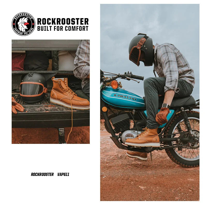 ROCKROOSTER cowhide motorcycle tooling boots men Hiking Shoes Waterproof Tactical Shoes Hunting goodyear Boots Camping Sneakers