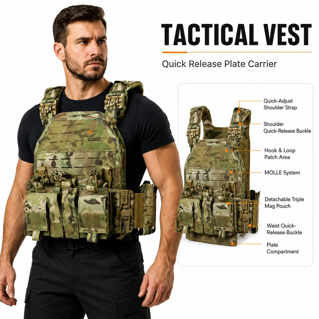 ARTEX 6094 Cycling Vest Outdoor Riding Gear Black MOLLE Style Vest Quick Release Design Laser Cut Style Storage Gear for Bike