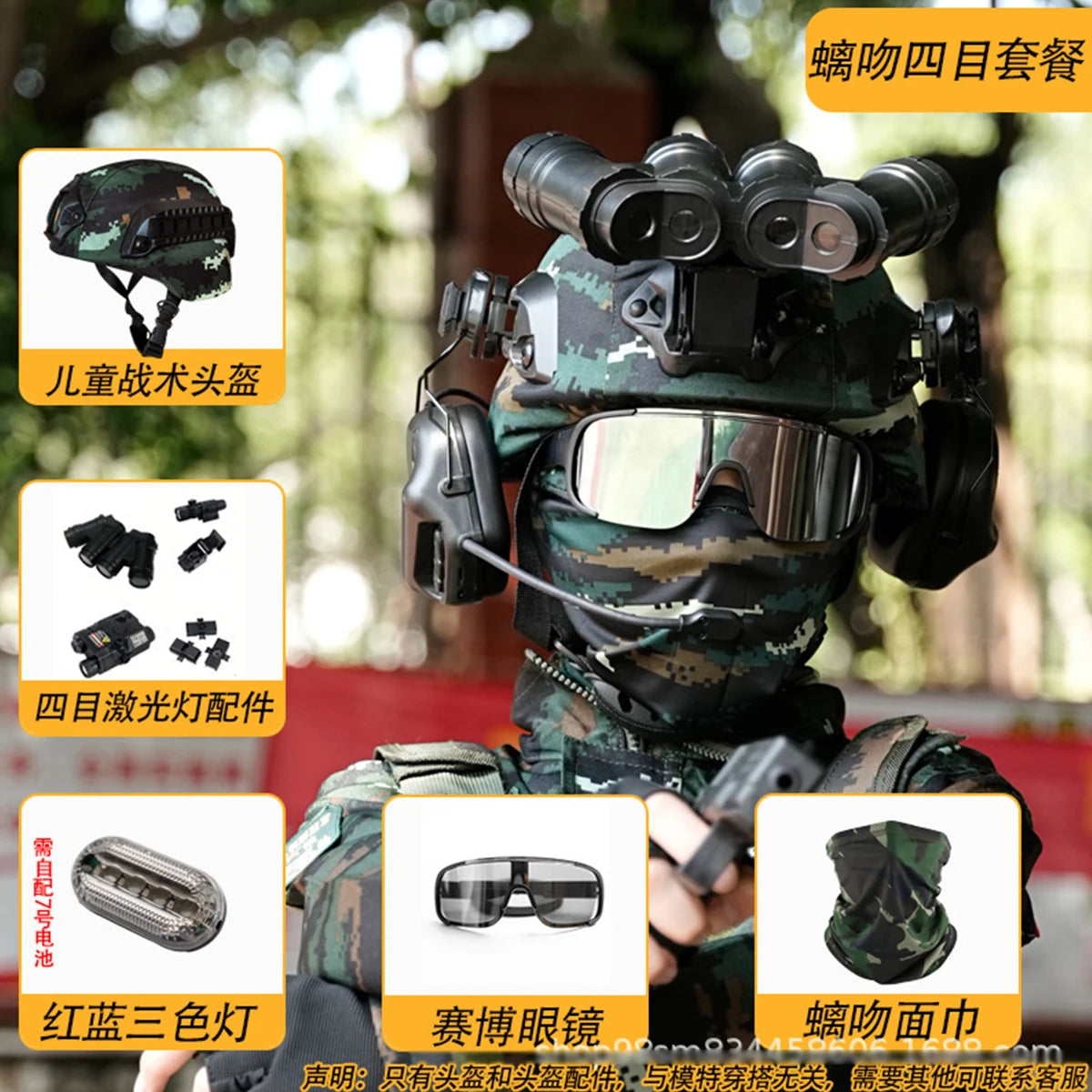 Children's Tactical Helmet Set Outdoor CS Game Special Forces Combat Helmet with Night Vision Goggles Model Laser Flashlight