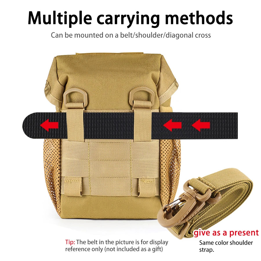 Outdoor equipment storage bag with multiple compartments and tools, comes with side mesh pockets and adjustable shoulder straps