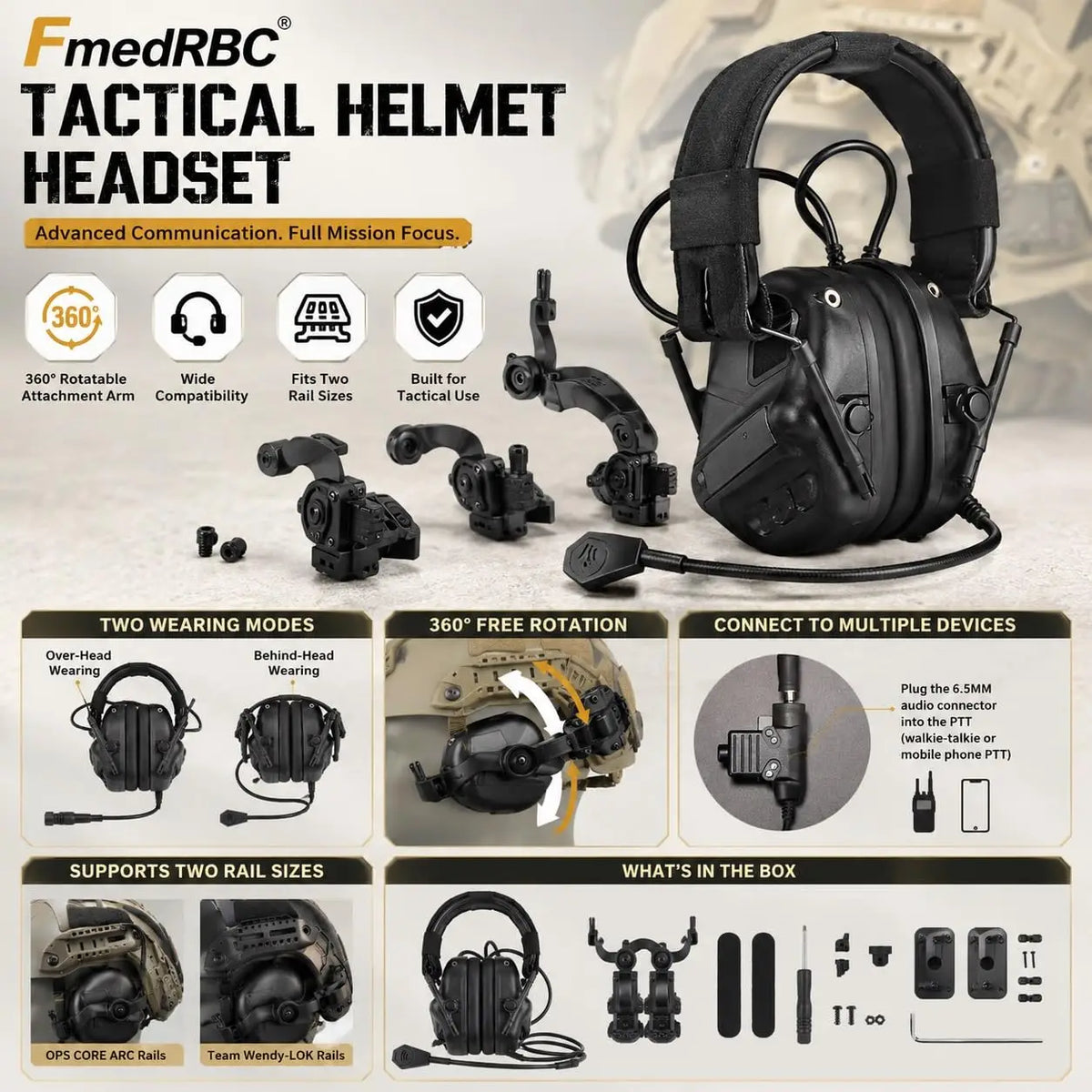 Tactical Helmet Set with Comms Headset Mesh Cover Detachable Boom Mic Counterweight Pouch for Airsoft, Paintball, Cosplay