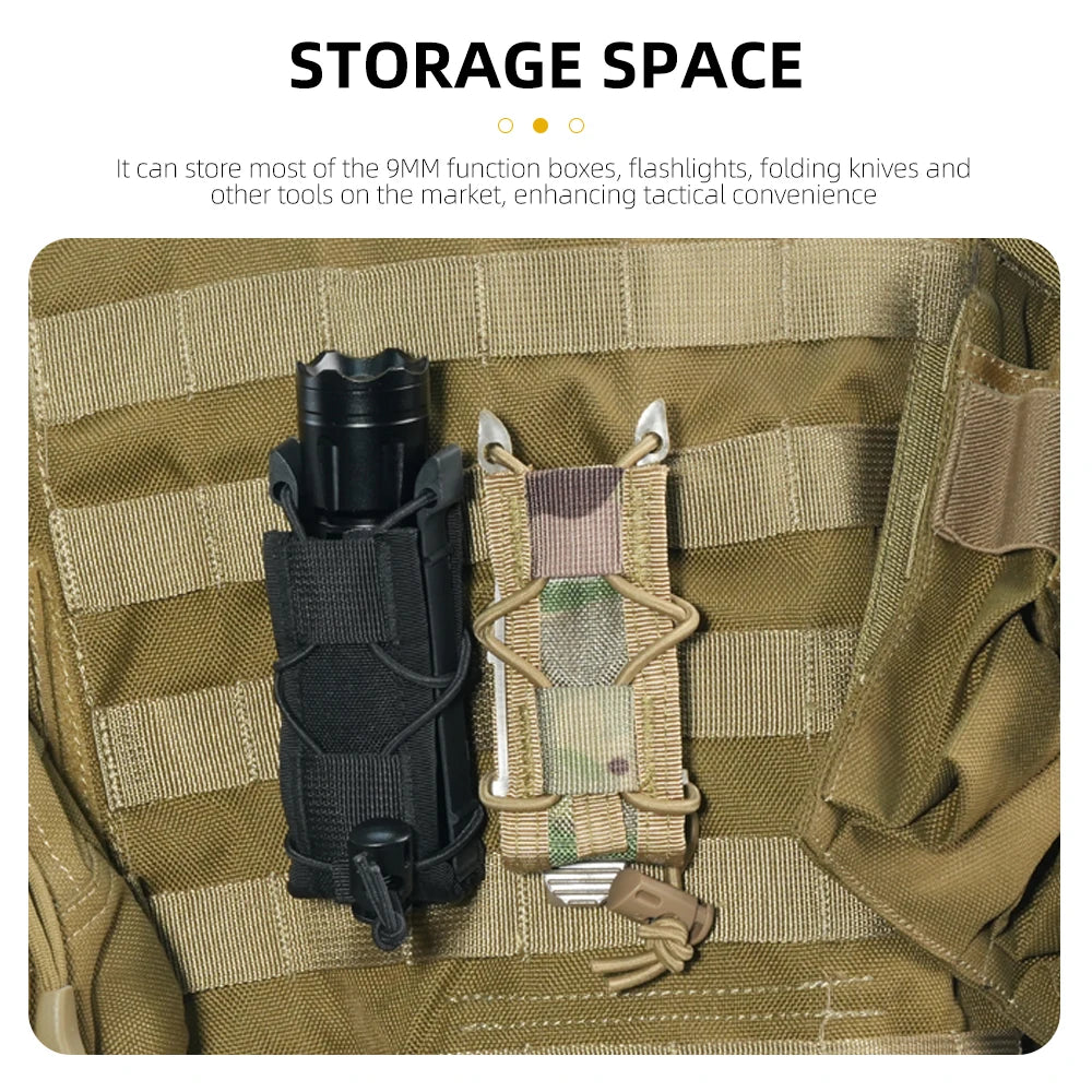 BOOIU Tactical Pistol Magazine Pouch 9mm Molle Single Mag Holster Flashlight Torch Holder Outdoor Hunting EDC Knife Waist Bag