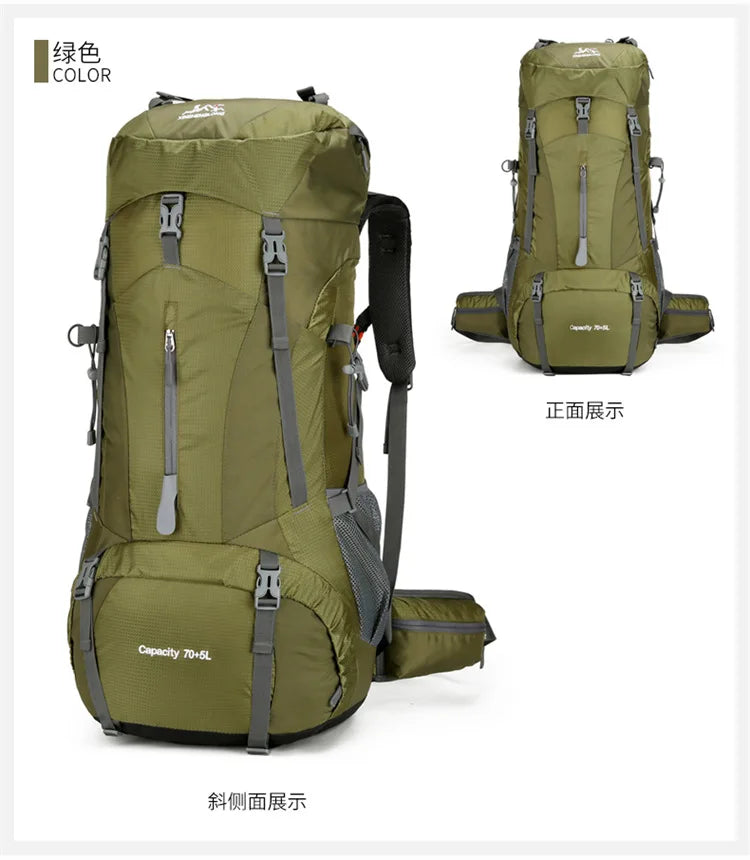 70+5L Hiking Backpack Men Women Large Capacity Outdoor Camping Rucksack Waterproof Travel Bag Mountaineering Trekking Bag