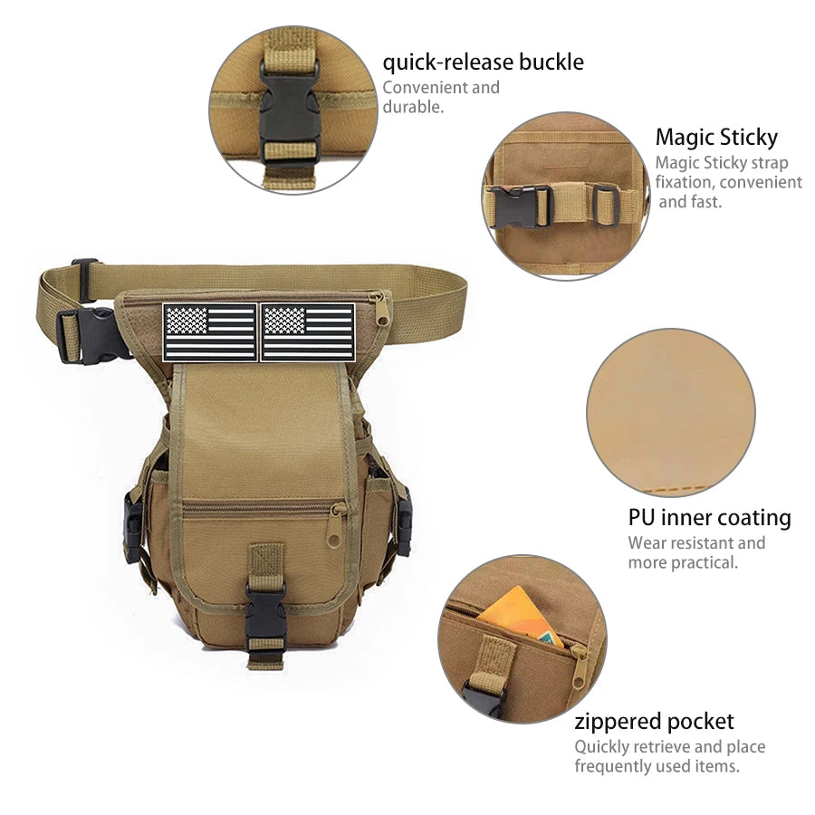 Outdoor multifunctional leg bag, quick detachable waist bag, partitioned storage, smooth zipper design