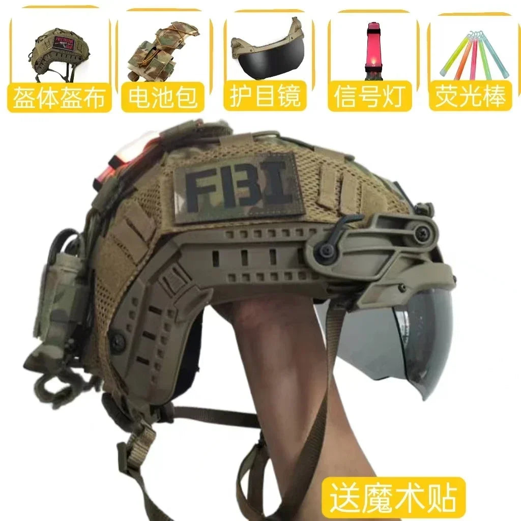 Complete Set of Tactical Equipment Helmet with Cool Styling, Real Person Cs Helmet Body with Hanging Helmet