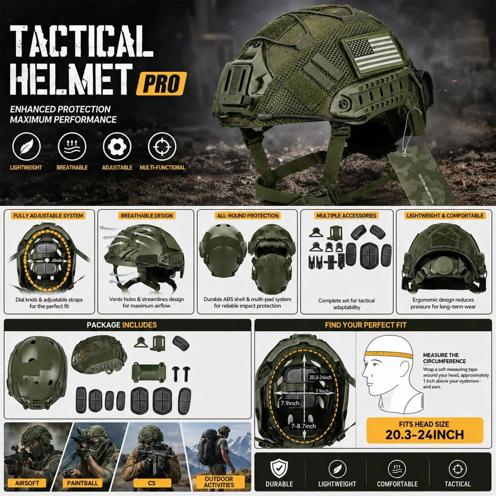 Tactical Helmet Kit Airsoft FAST Helmet Set with Red/Green Light Quad NVG Model Signal Light Headset for Paintball CS Cosplay