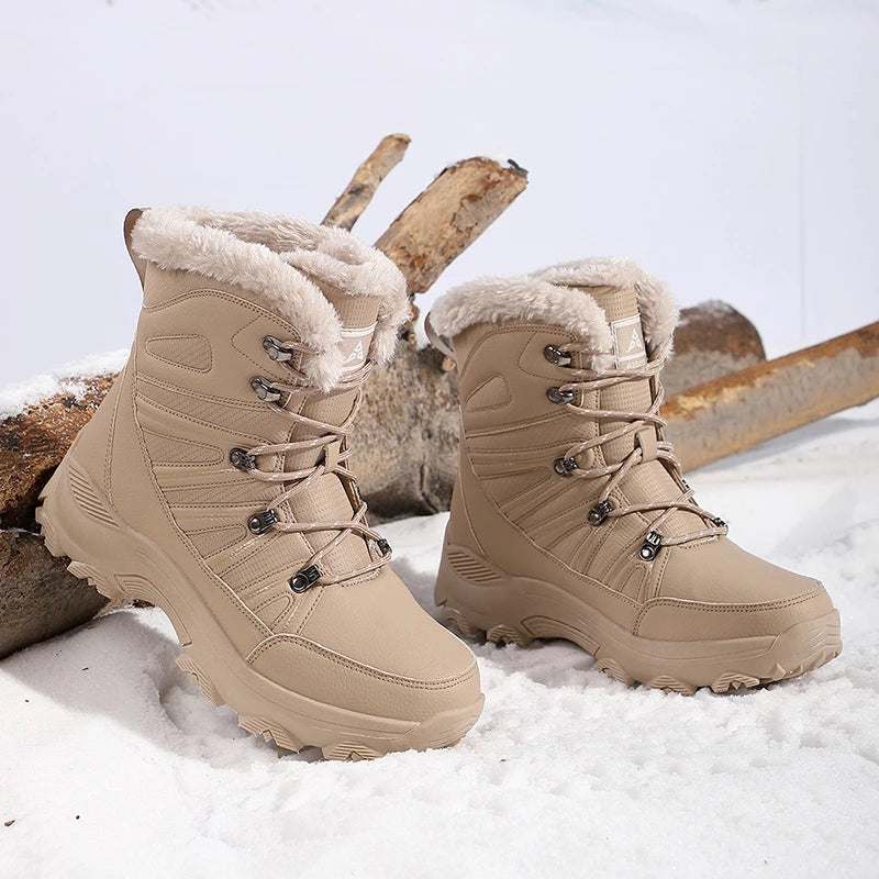 Vintage Style Winter Men Hiking Boots Microfiber Leather Snow Boots Man Plush Warm Causal Shoes Male Sneakers Ankle Boots Botas