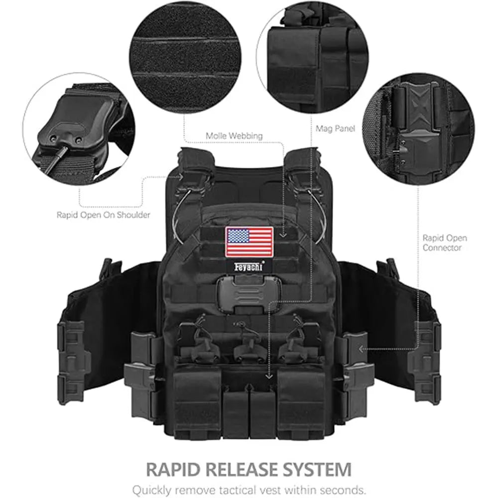 Tiexuebing Magnetic Quick Release Tactical Vest - Airsoft Vest MOLLE System Nylon Multifunctional  Plate Carrier 6094 Vests