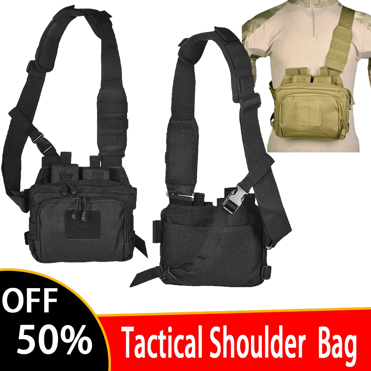 Tactical 2 Banger Bag Messenger Range Bags Multifunctional Large Capacity Storage Bag Crossbody Shooting Hunting Gear Nylon