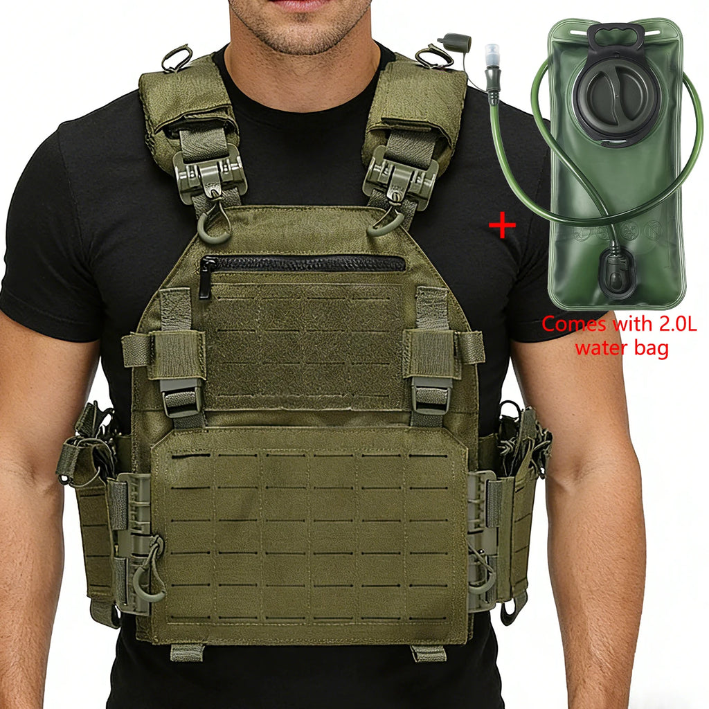 Laser cutting quick detachable adjustable hunting vest+2.0L soft water bag with straw bite nozzle suitable for outdoor sports