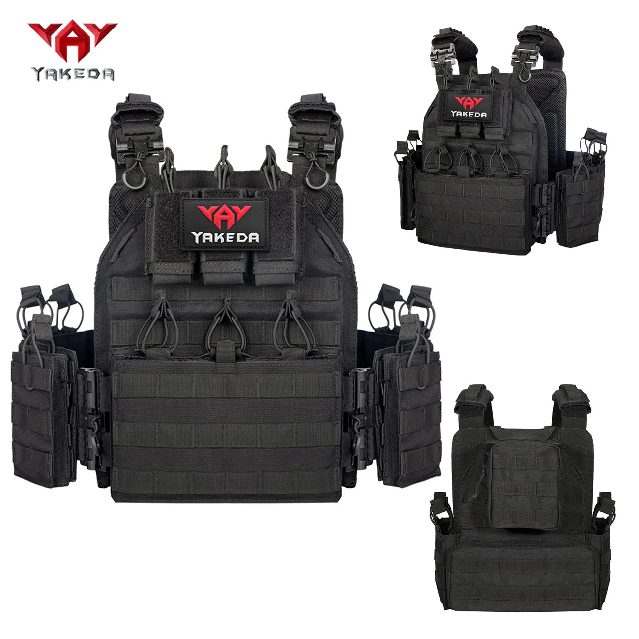 YAKEDA waist and shoulder straps with quick release buckles, MOLLE system with multiple accessories package hunting vest