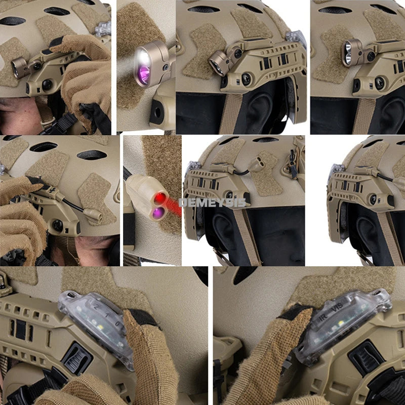 Tactical FAST SF Helmet Outdoor Hunting Shooting Airsoft Helmet Set Modular Integrated ARC Rail Battery Box with Signal Light