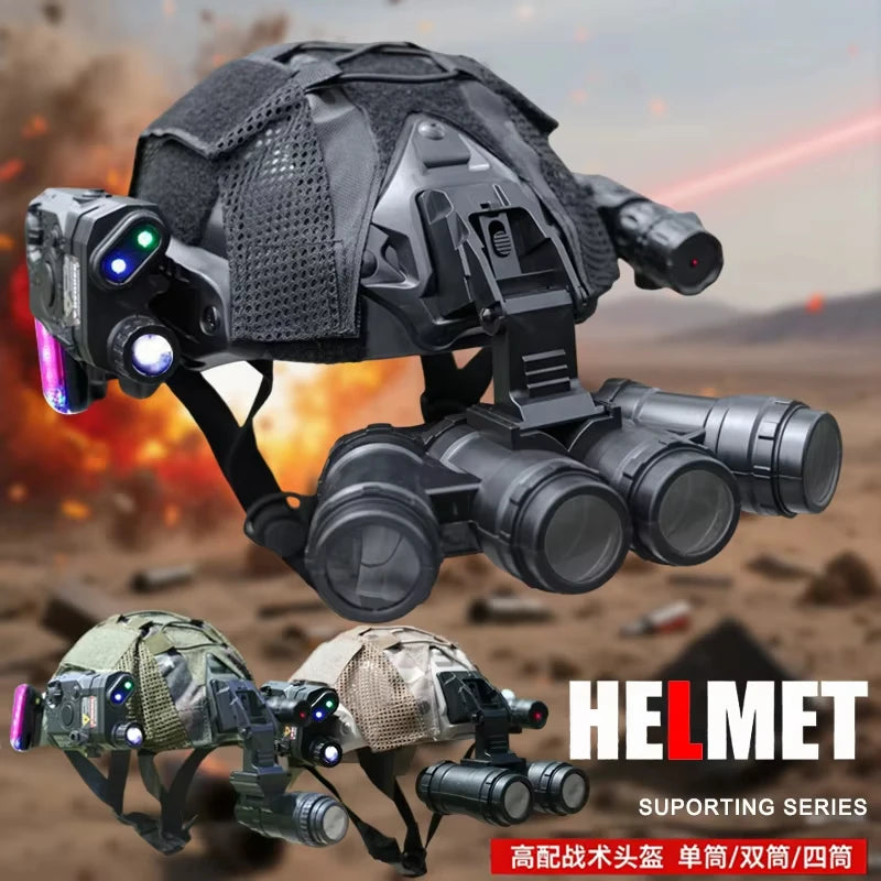 Children's Tactical Helmet Set Lightweight CS Special Forces Combat Helmet with NVG Model Laser Light for Shooting Cosplay Props