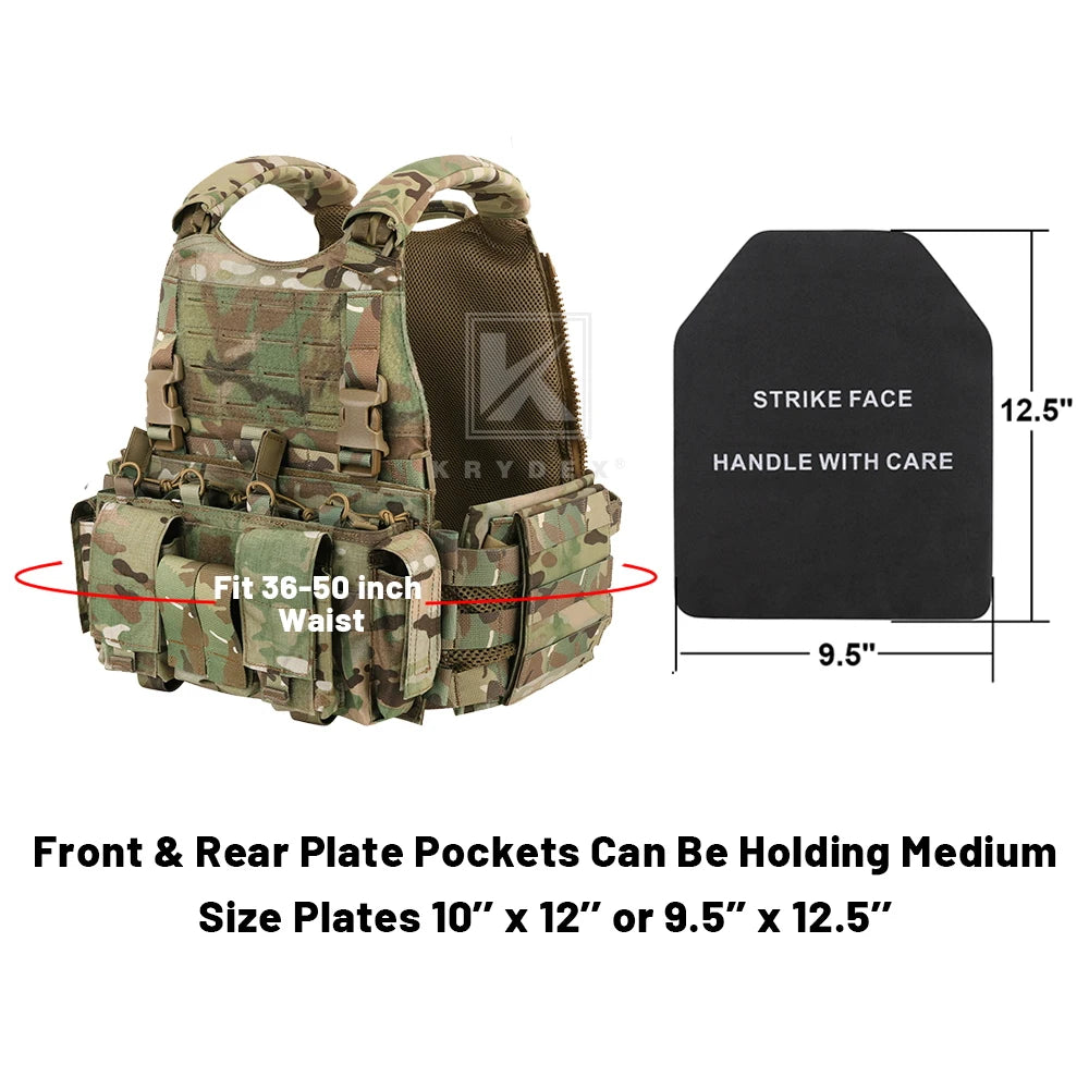 KRYDEX Tactical MOLLE Men SCARAB Plate Carrier Heavy Duty Modular Vest With MF IV Placard Mag Pouch For Airsoft Paintball
